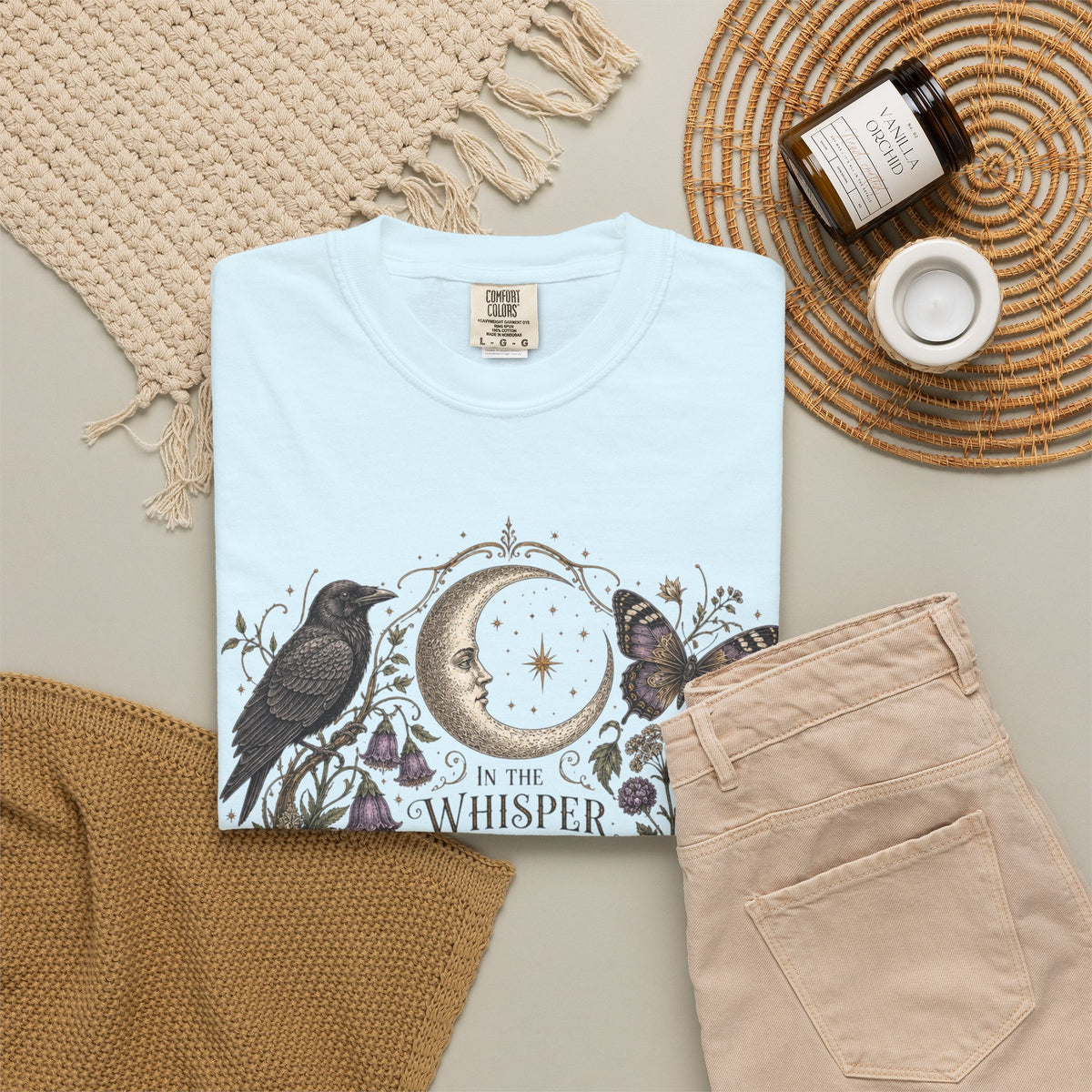 Whisper of the Wild T-Shirt — Moon, Raven & Mushroom Nature Graphic