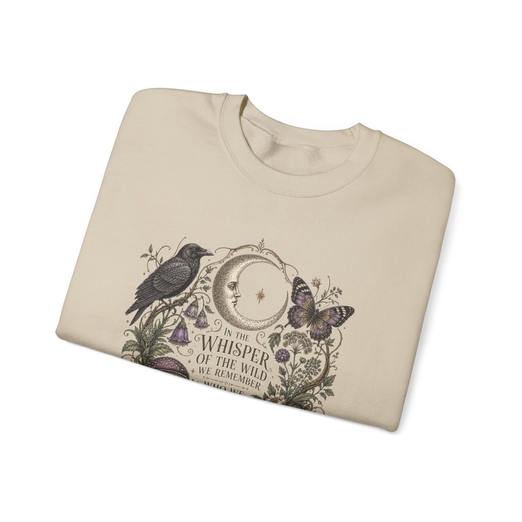 Mystic Moon & Mushroom Crewneck Sweatshirt — "Whisper to the Wild" Nature Graphic