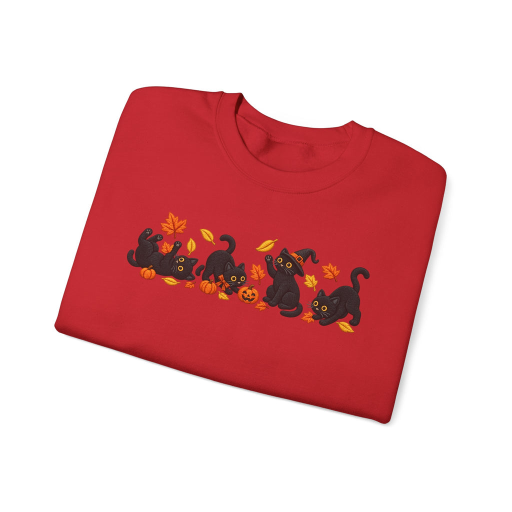 Herbst-Sweatshirt mit schwarzem Katzen-Motiv