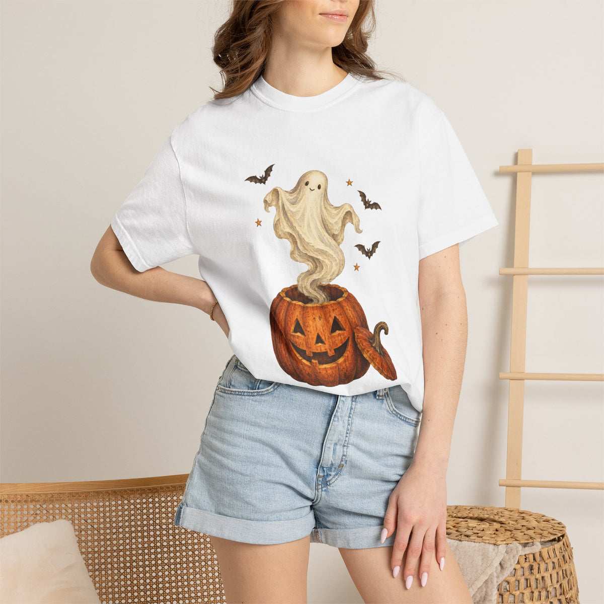 Halloween Ghost in Jack-O'-Lantern T-Shirt