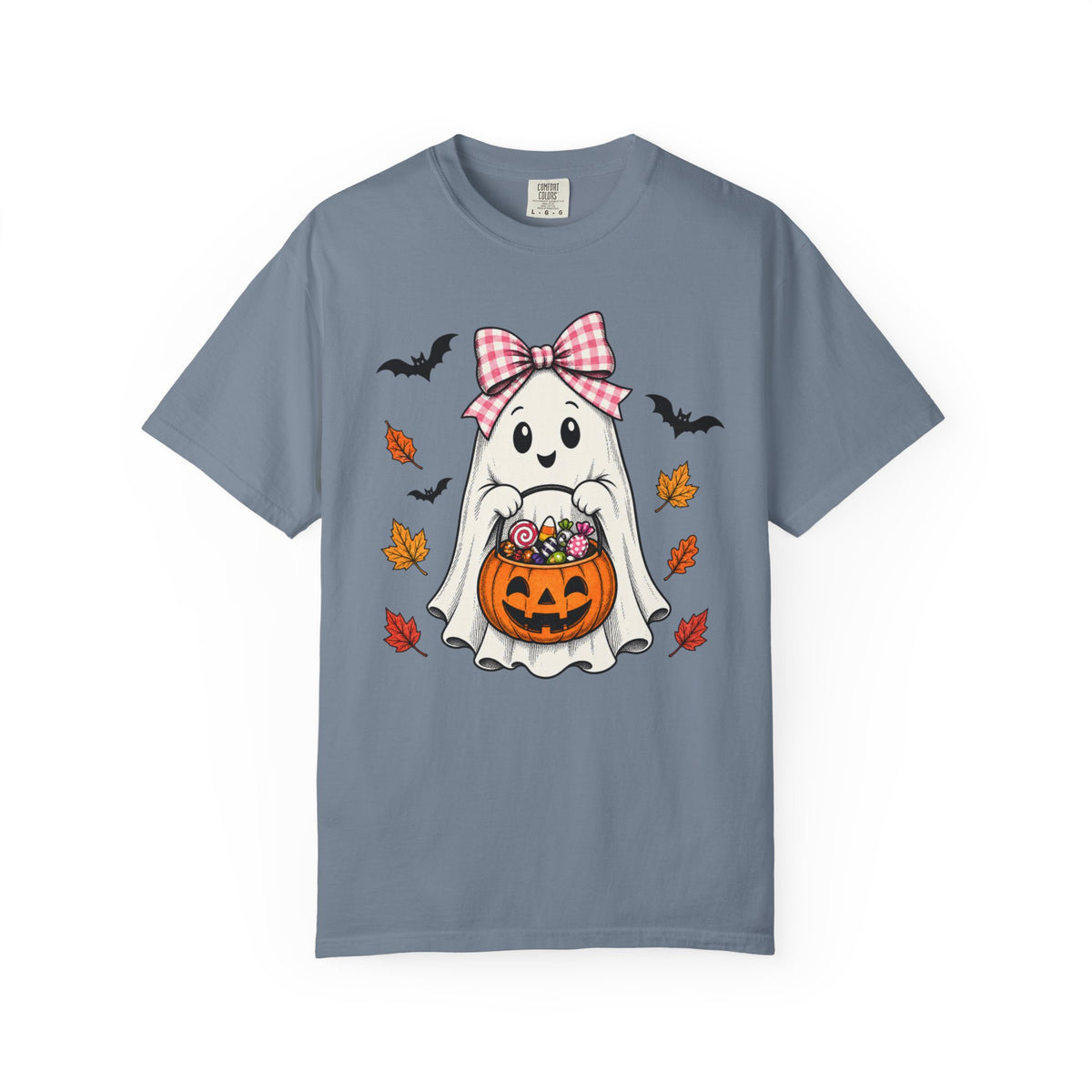 Cute Halloween Ghost T-Shirt — Trick-or-Treat Pumpkin & Bats