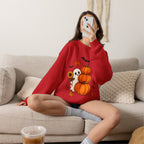 Halloween Pumpkin Stack Crewneck Sweatshirt — Ghost, Sunflower & Falling Leaves Design