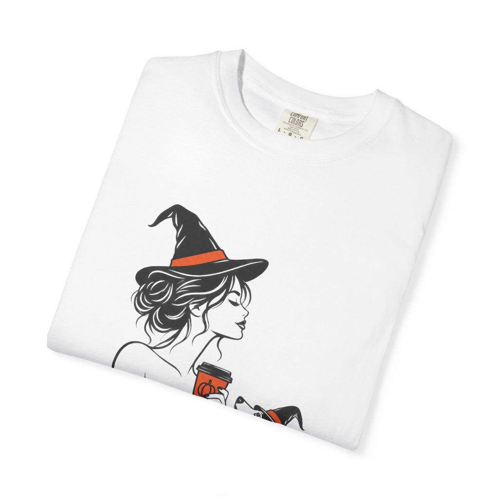Her Human Witch Tee — Halloween Witch & Dog Graphic T-Shirt