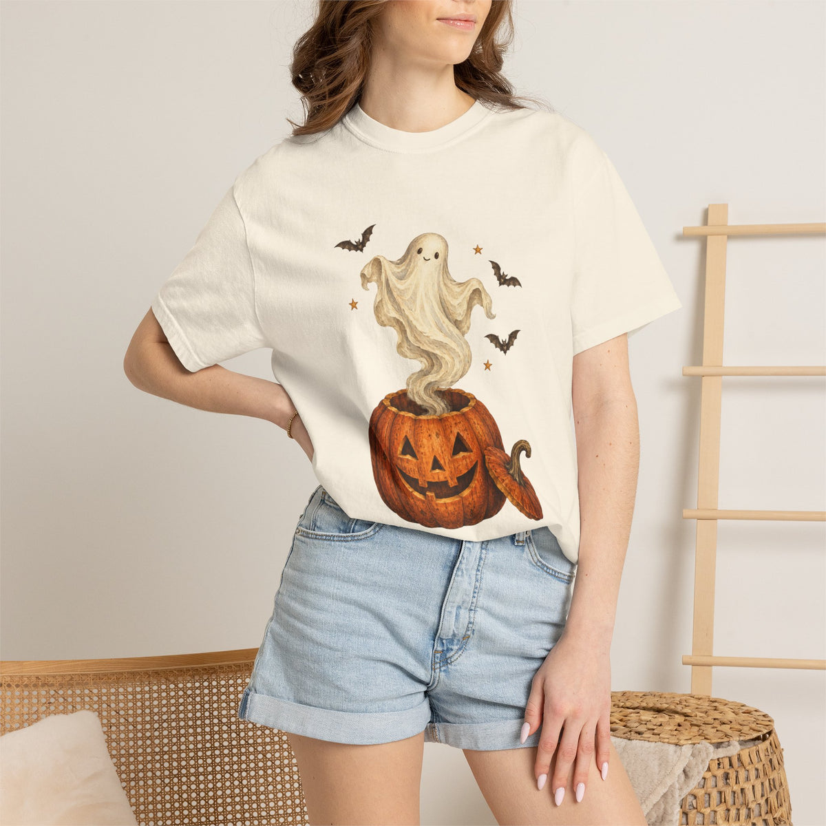 Halloween Ghost in Jack-O'-Lantern T-Shirt
