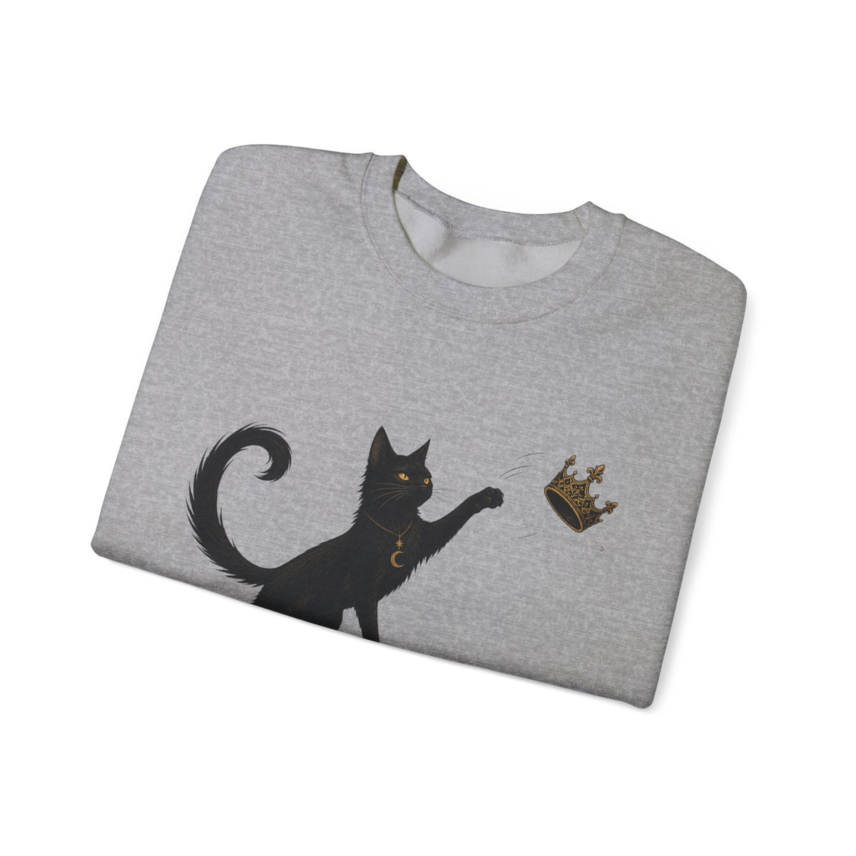 Cat with Crown Crewneck Sweatshirt — Playful Black Cat Graphic