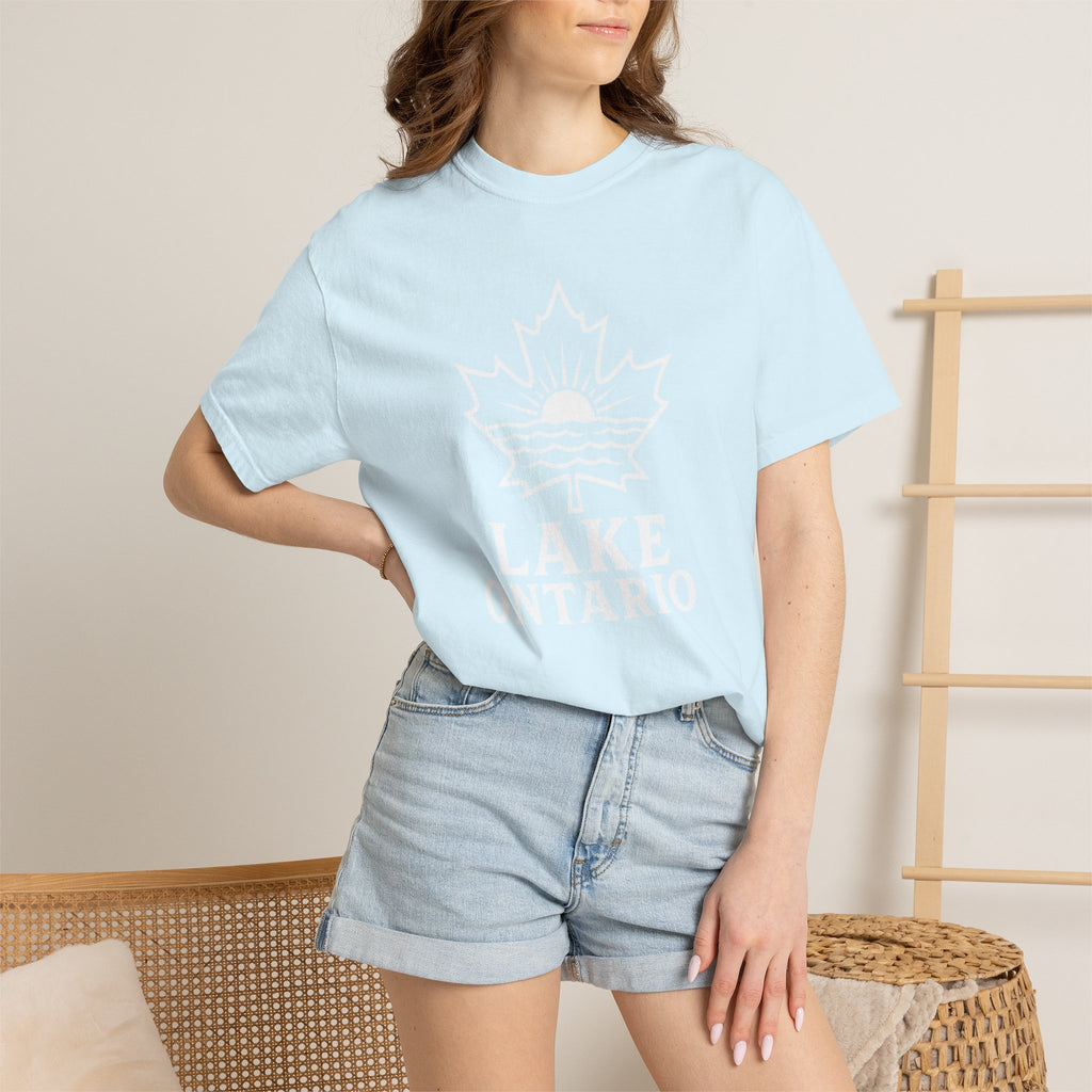 Lake Ontario T-Shirt — Retro Maple Leaf Sunset Graphic