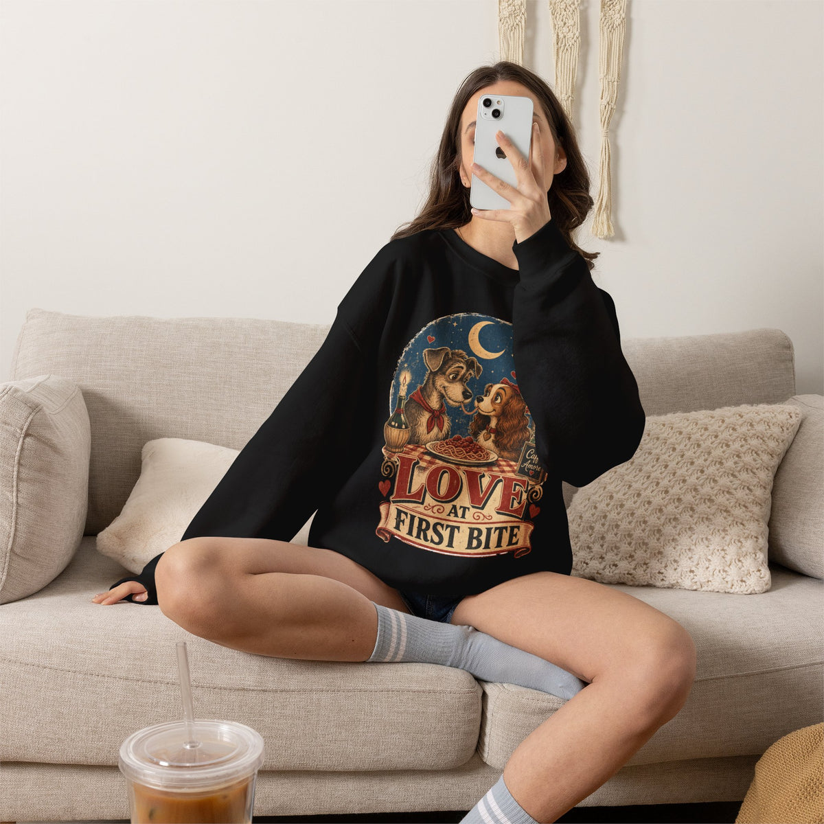 Love at First Bite Sweatshirt — Cute Dog & Pizza Cozy Crewneck
