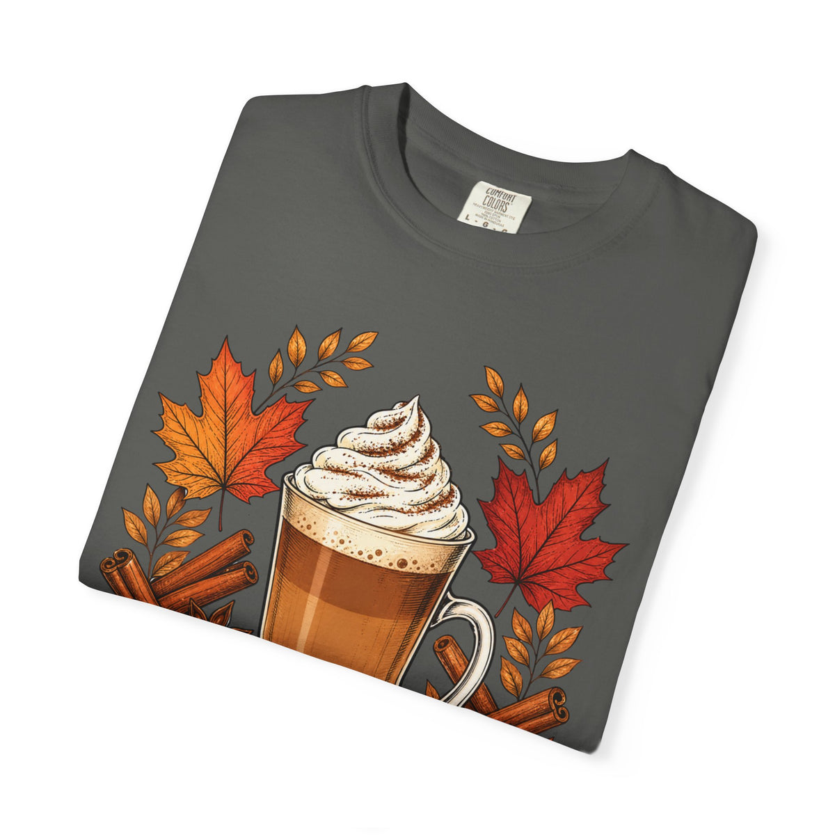 Pumpkin Spice Latte T-Shirt — Autumn Coffee Fall Leaves Tee