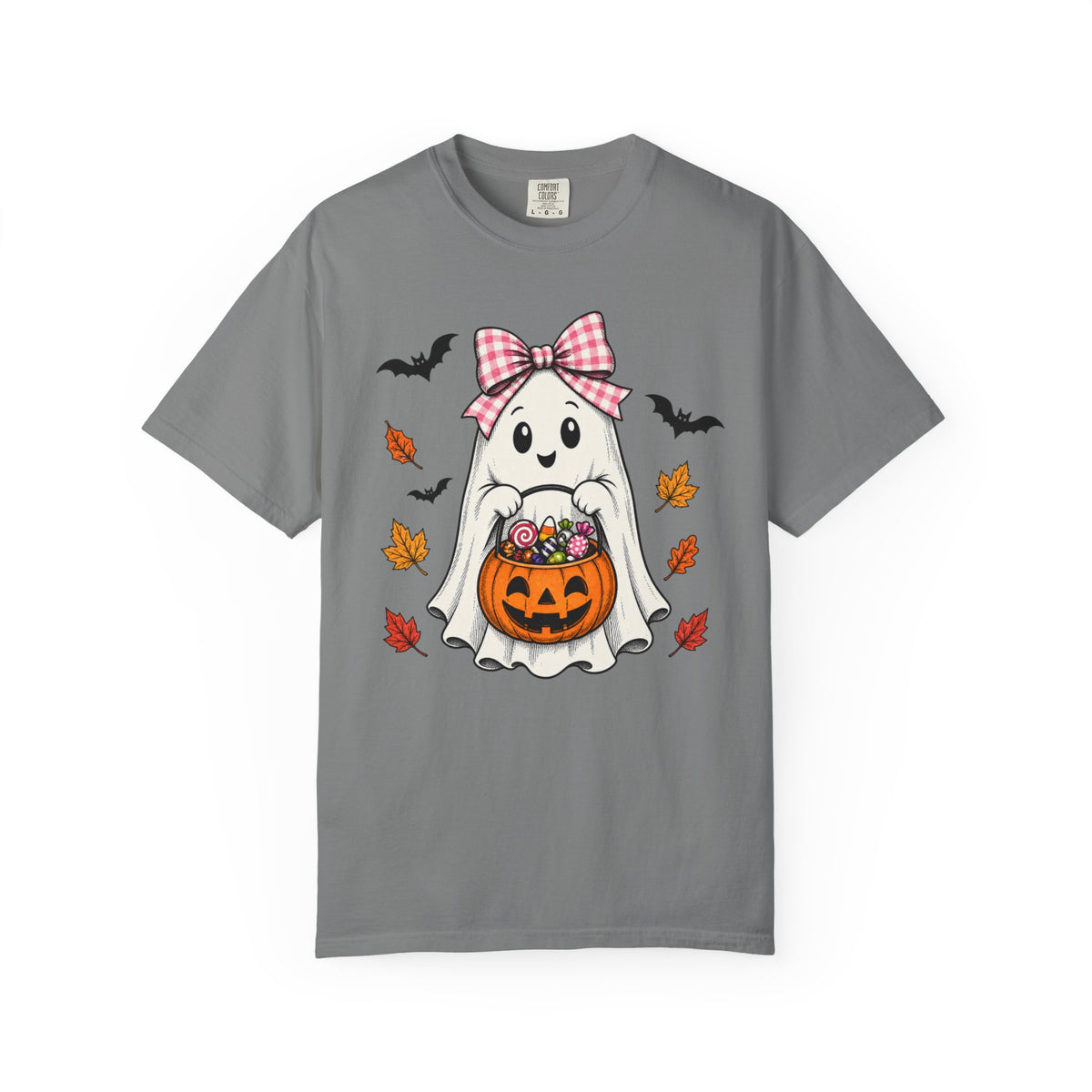 Cute Halloween Ghost T-Shirt — Trick-or-Treat Pumpkin & Bats