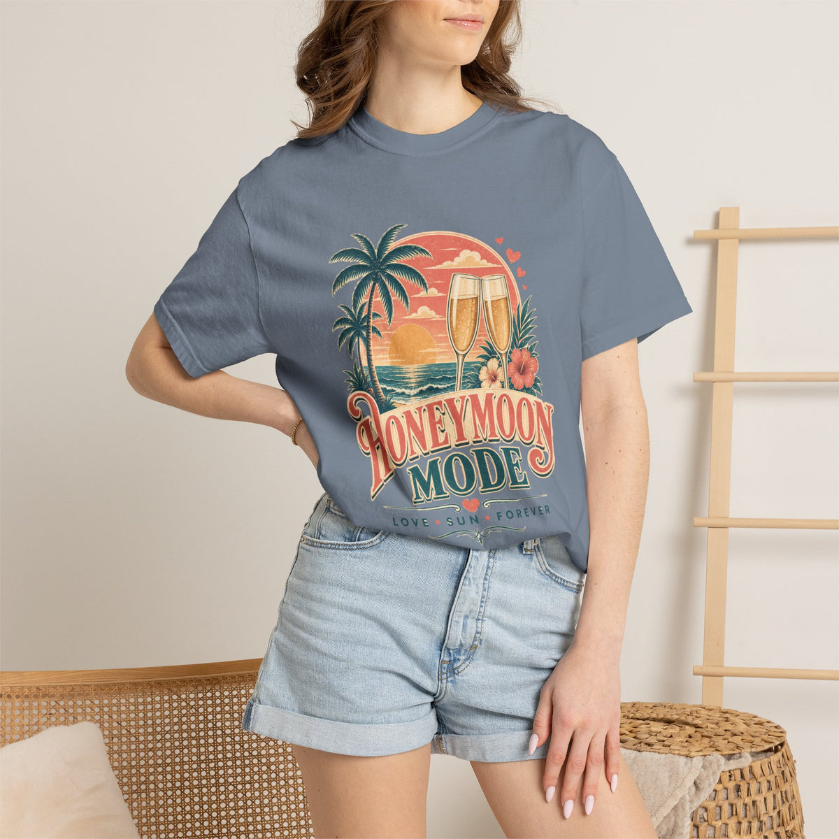 Honeymoon Mode T-Shirt — Tropical Sunset Couple Vacation Tee