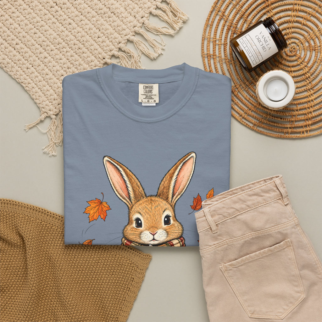 Autumn Bunny Tee — Cozy Fall Rabbit with Scarf & Hot Cocoa