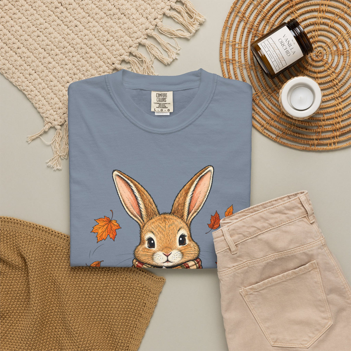 Autumn Bunny Tee — Cozy Fall Rabbit with Scarf & Hot Cocoa