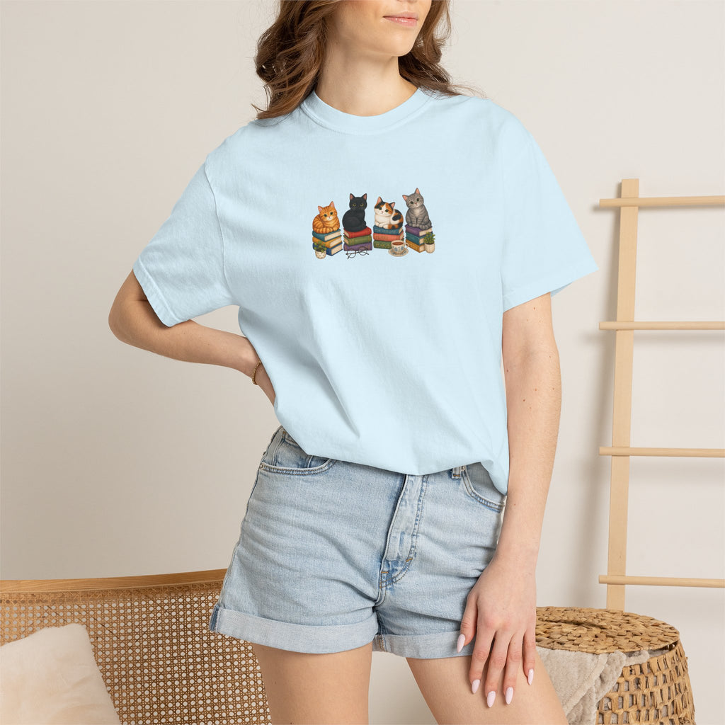 Cat Knit Crew T-Shirt — Cozy Cats Sitting Together Graphic Tee
