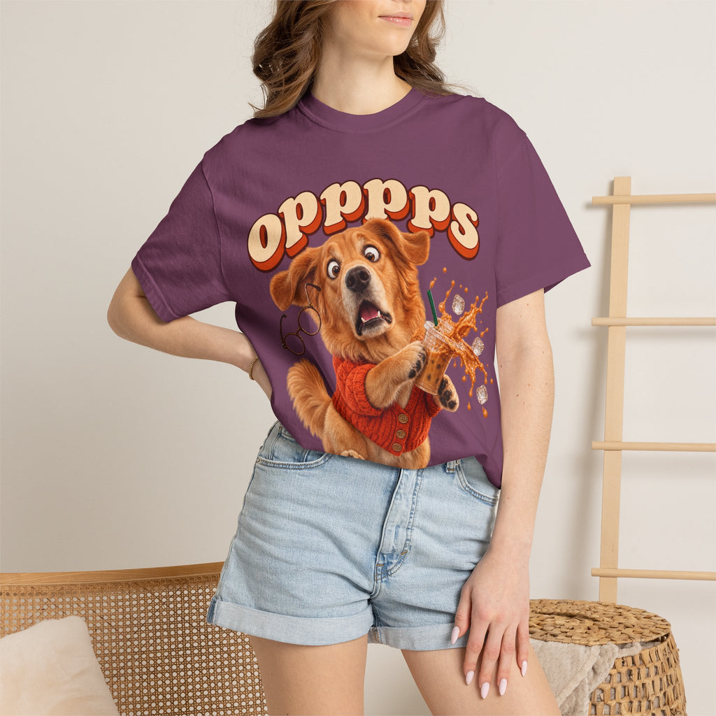 Oops Puppy T-Shirt — Cute Dog Spilling Coffee Graphic Tee