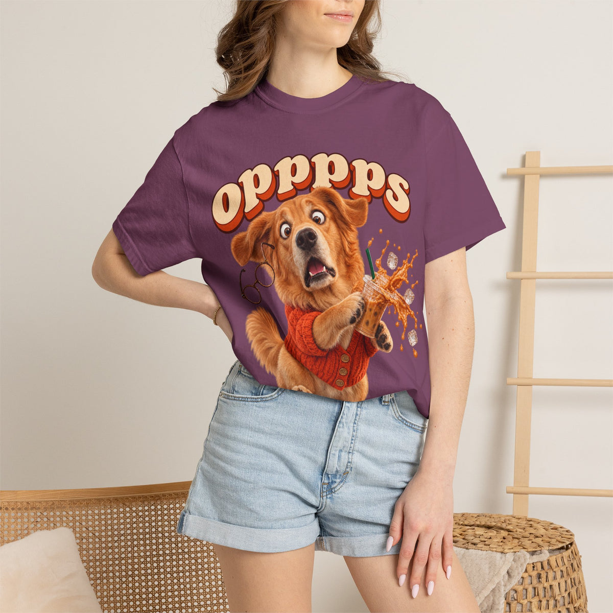 Oops Puppy T-Shirt — Cute Dog Spilling Coffee Graphic Tee