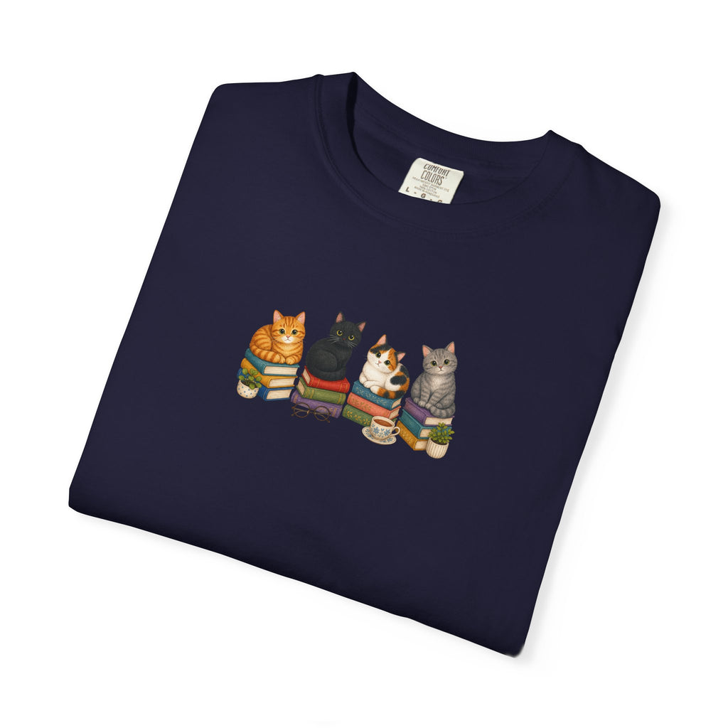 Cat Knit Crew T-Shirt — Cozy Cats Sitting Together Graphic Tee