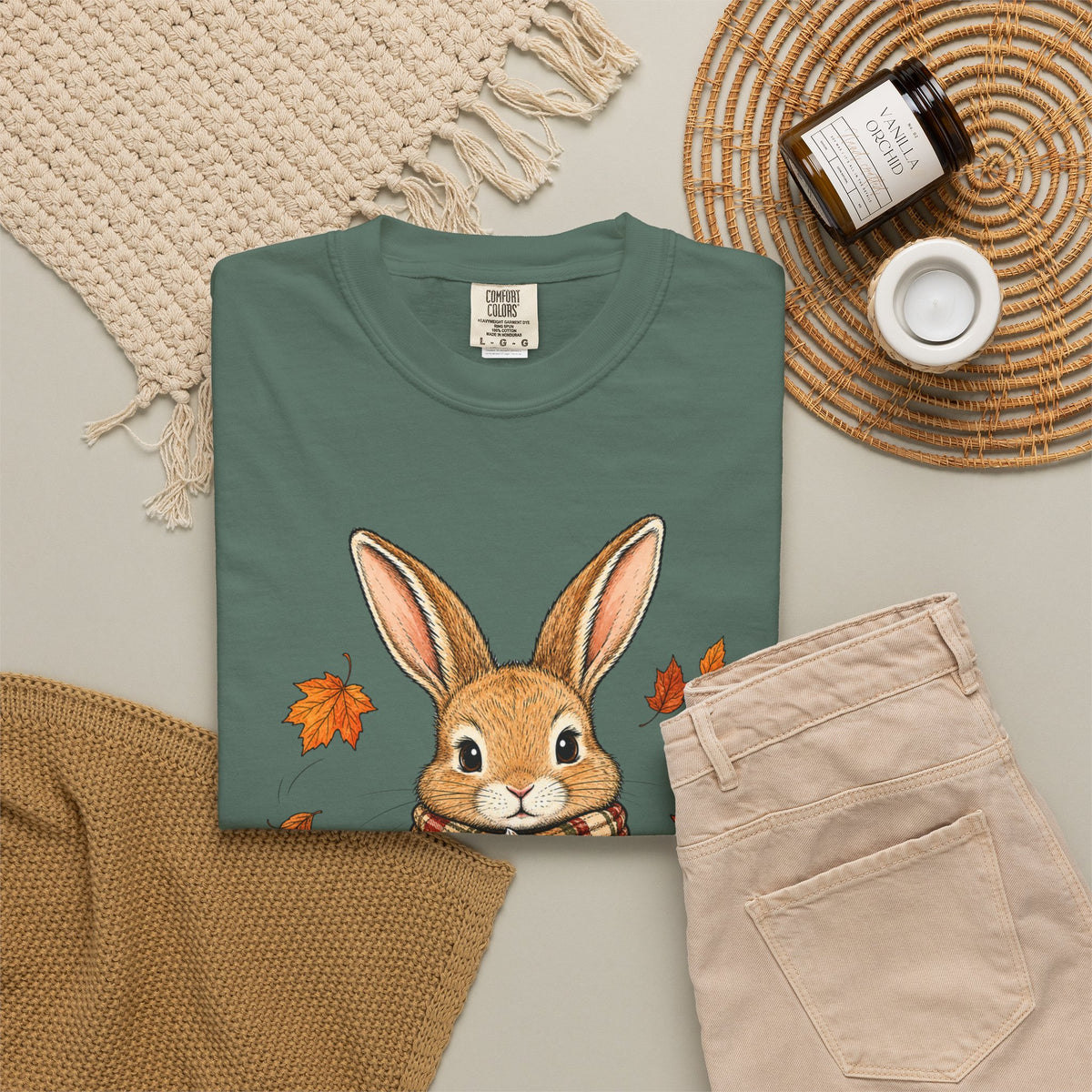 Autumn Bunny Tee — Cozy Fall Rabbit with Scarf & Hot Cocoa