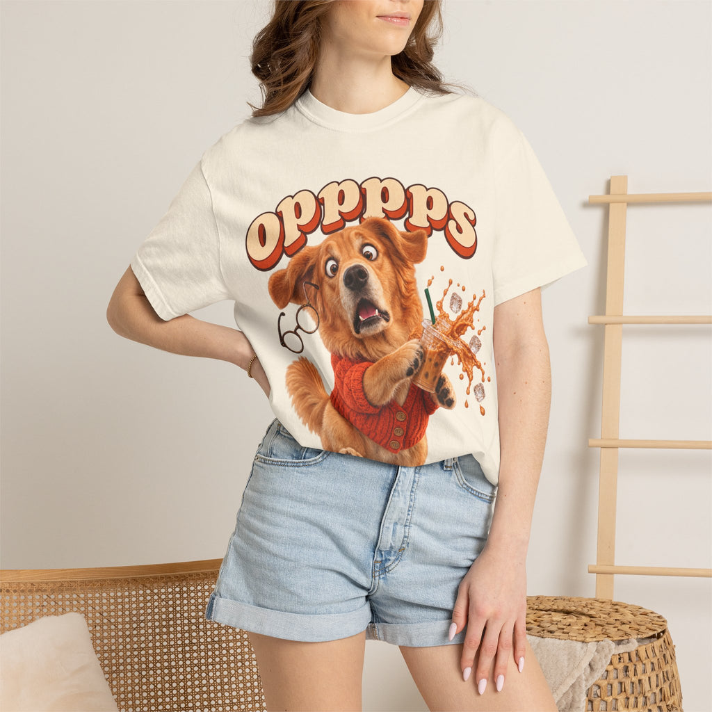 Oops Puppy T-Shirt — Cute Dog Spilling Coffee Graphic Tee