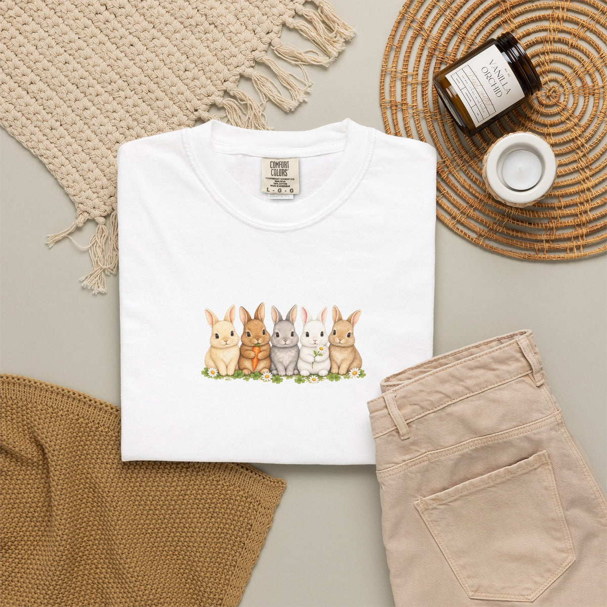 Bunny Row T‑Shirt — Cute Watercolor Rabbits Graphic Tee