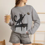 Cat with Crown Crewneck Sweatshirt — Playful Black Cat Graphic