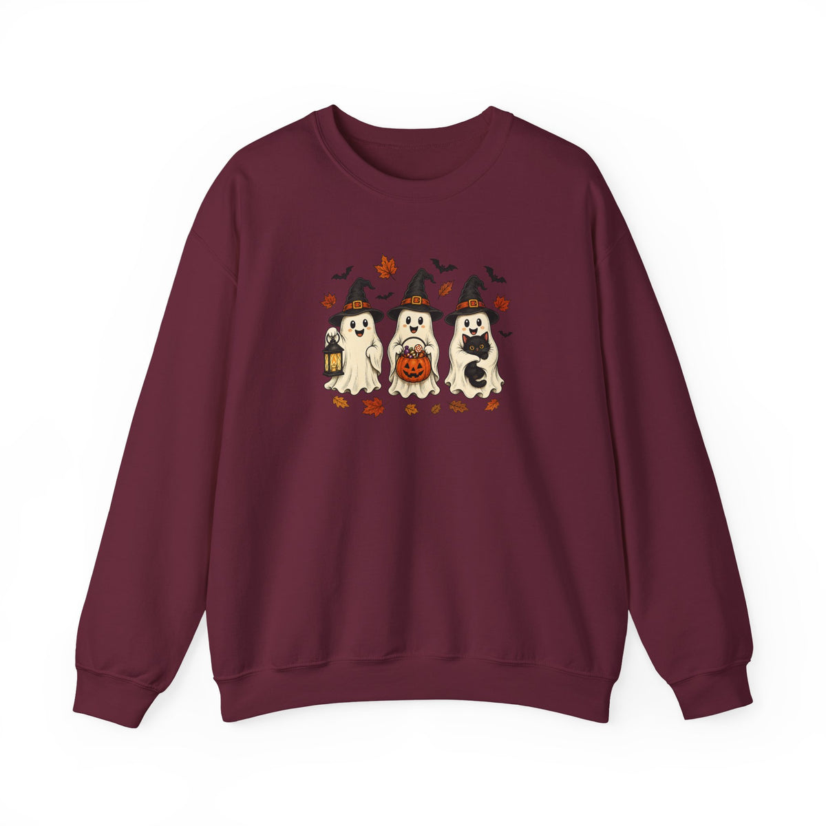 Halloween Puppy Ghosts Sweatshirt — Cute Dogs in Witch Hats with Jack-o'-Lantern