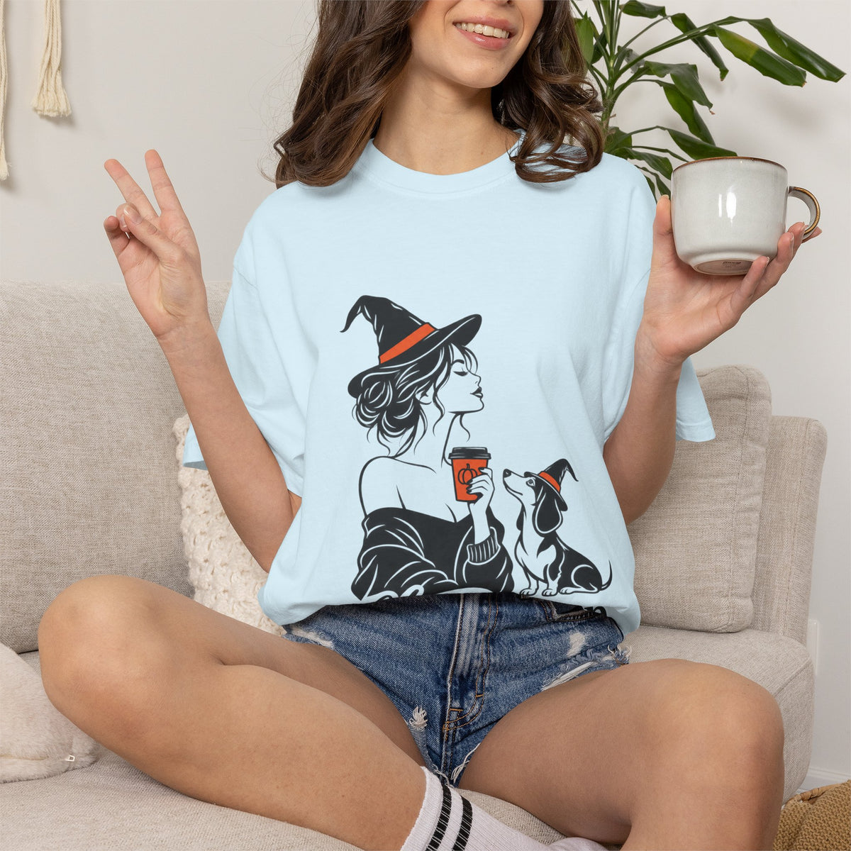 Her Human Witch Tee — Halloween Witch & Dog Graphic T-Shirt