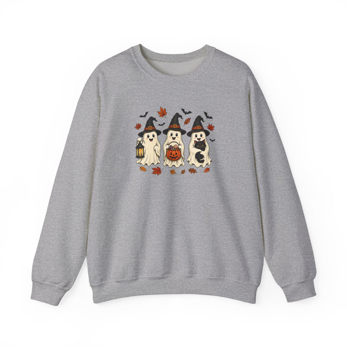 Halloween Puppy Ghosts Sweatshirt — Cute Dogs in Witch Hats with Jack-o'-Lantern