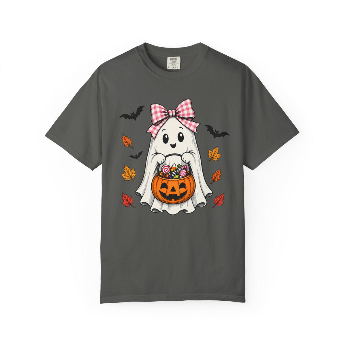 Cute Halloween Ghost T-Shirt — Trick-or-Treat Pumpkin & Bats