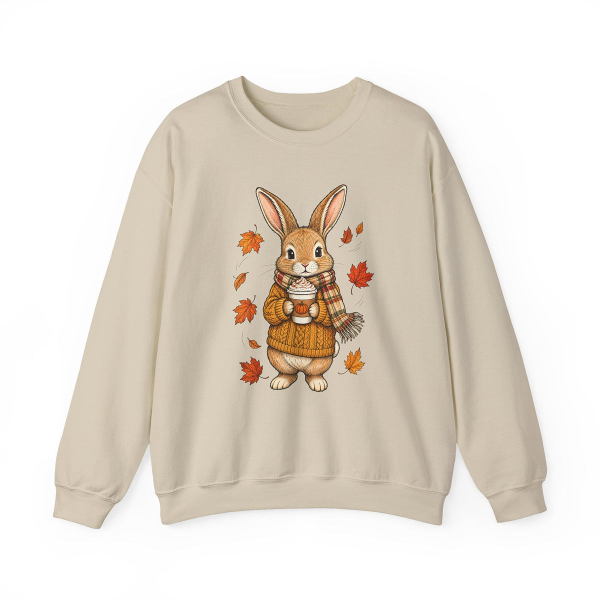 Autumn Bunny Sweatshirt – Cozy Fall Rabbit Holding Coffee