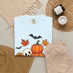 Halloween Pumpkin Stack T-Shirt — Cute Ghost, Sunflower & Falling Leaves Design