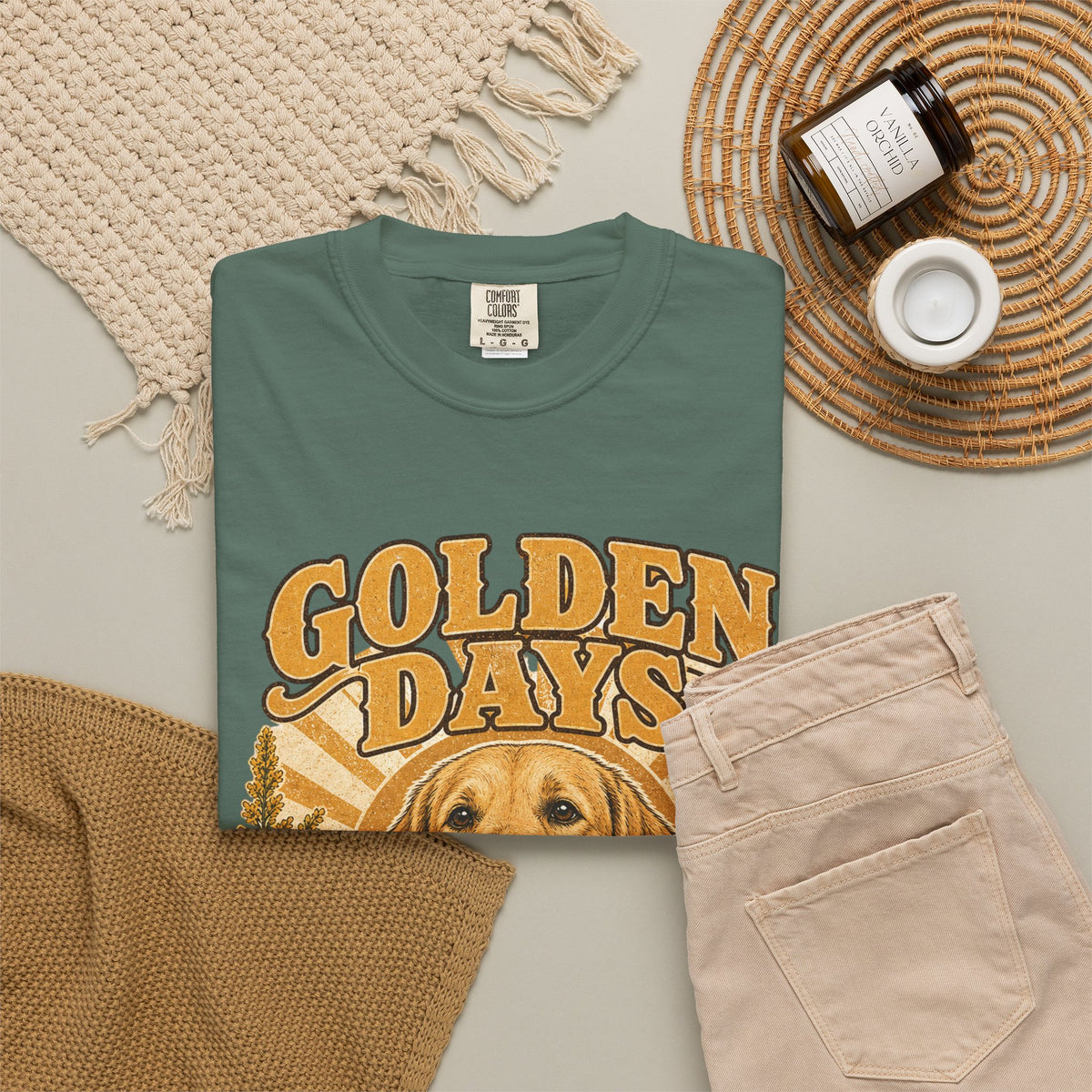 Golden Days Golden Retriever T-Shirt — "Good Dog • Good Life" Vintage Floral Tee