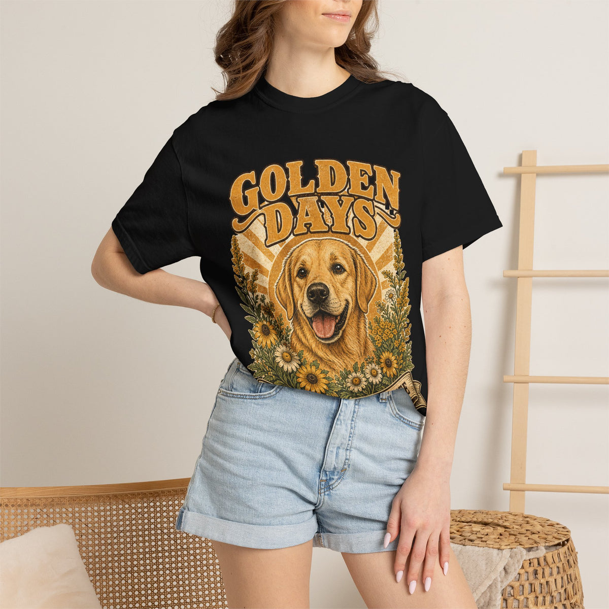Golden Days Golden Retriever T-Shirt — "Good Dog • Good Life" Vintage Floral Tee