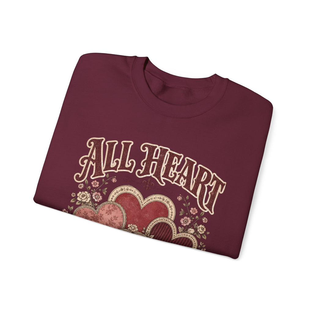 Vintage-Sweatshirt mit Rundhalsausschnitt zum Valentinstag – „All Heart“ romantisches Motiv