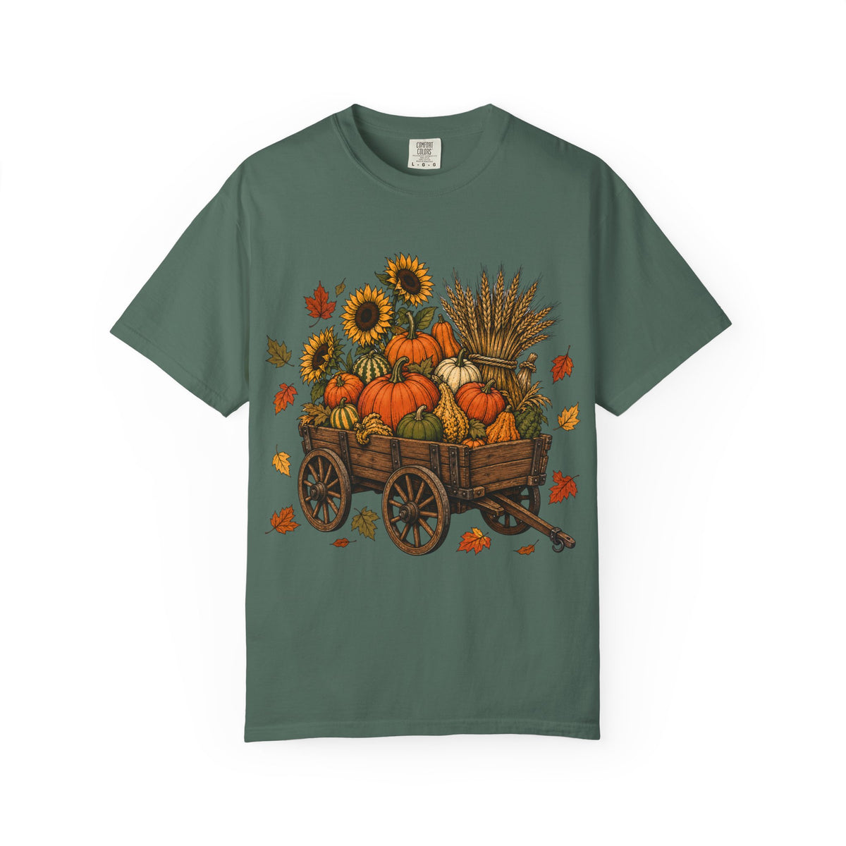 Autumn Harvest Wagon T-Shirt — Pumpkin & Sunflower Fall Tee