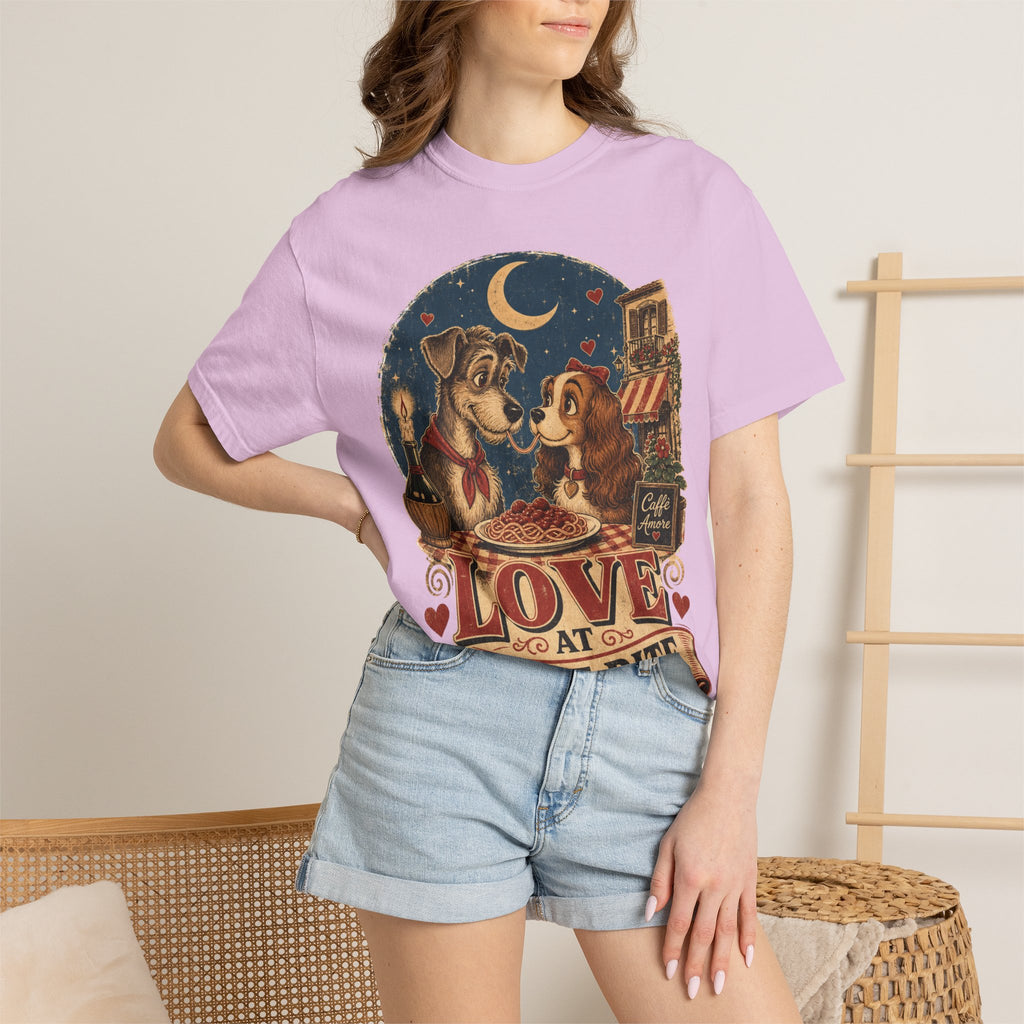 T-Shirt — "Love at First Bite" Vintage Pizza Date Dogs Tee