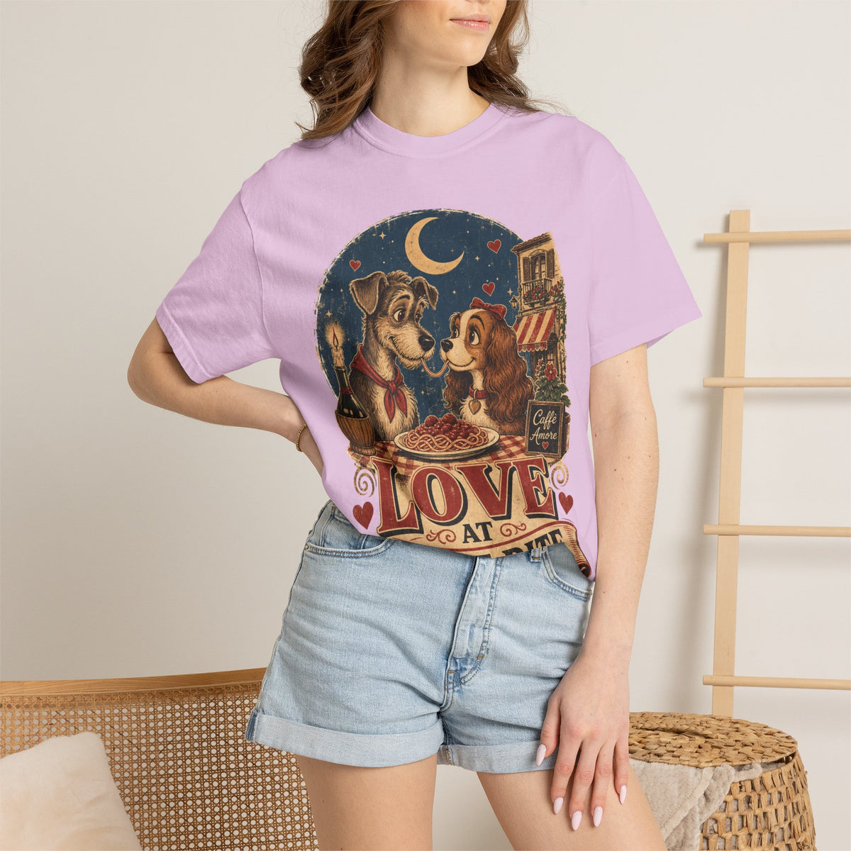 T-Shirt — "Love at First Bite" Vintage Pizza Date Dogs Tee