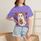 Cute Ghost Pumpkin Drink Tee — Fall Leaves Graphic T-Shirt