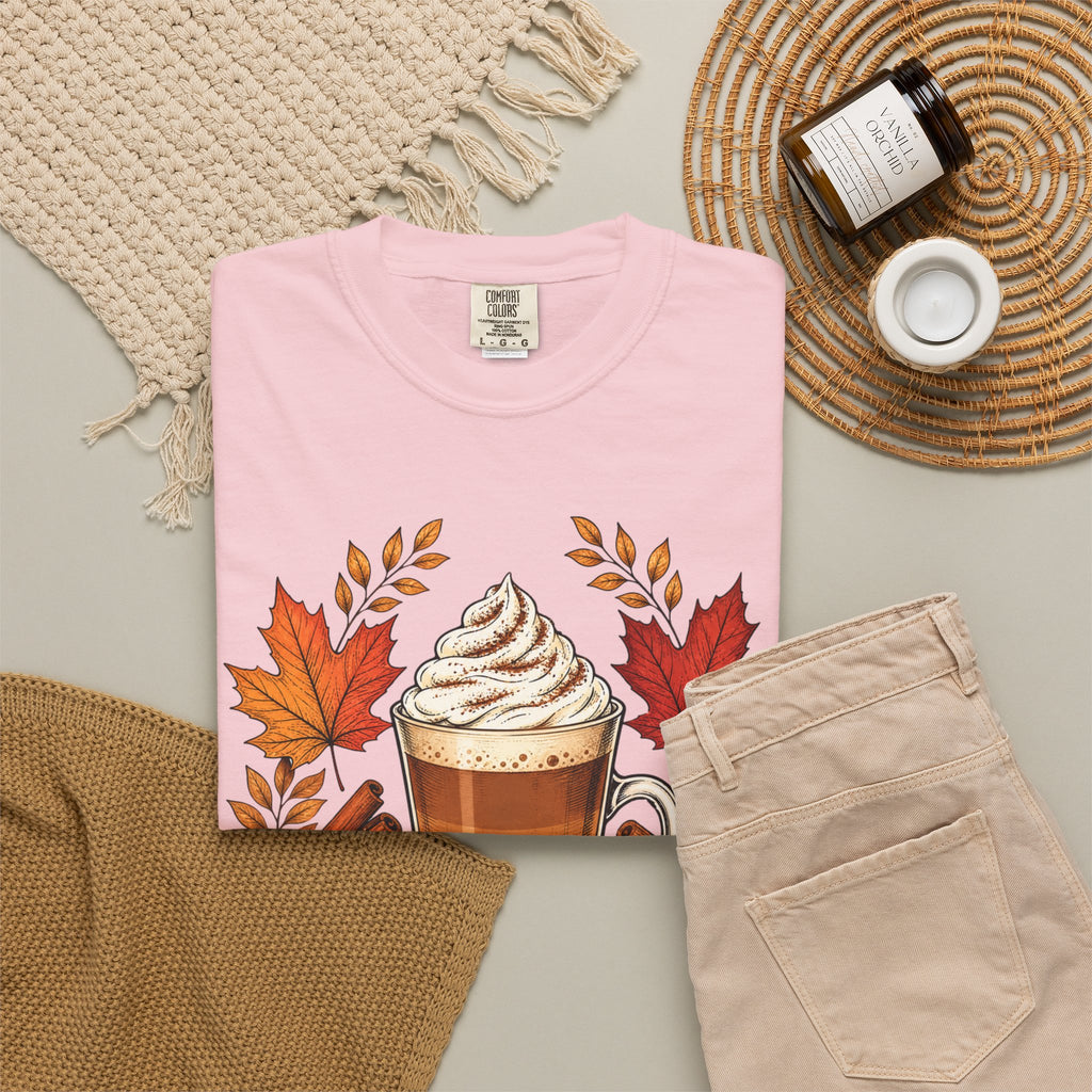 Pumpkin Spice Latte T-Shirt — Autumn Coffee Fall Leaves Tee