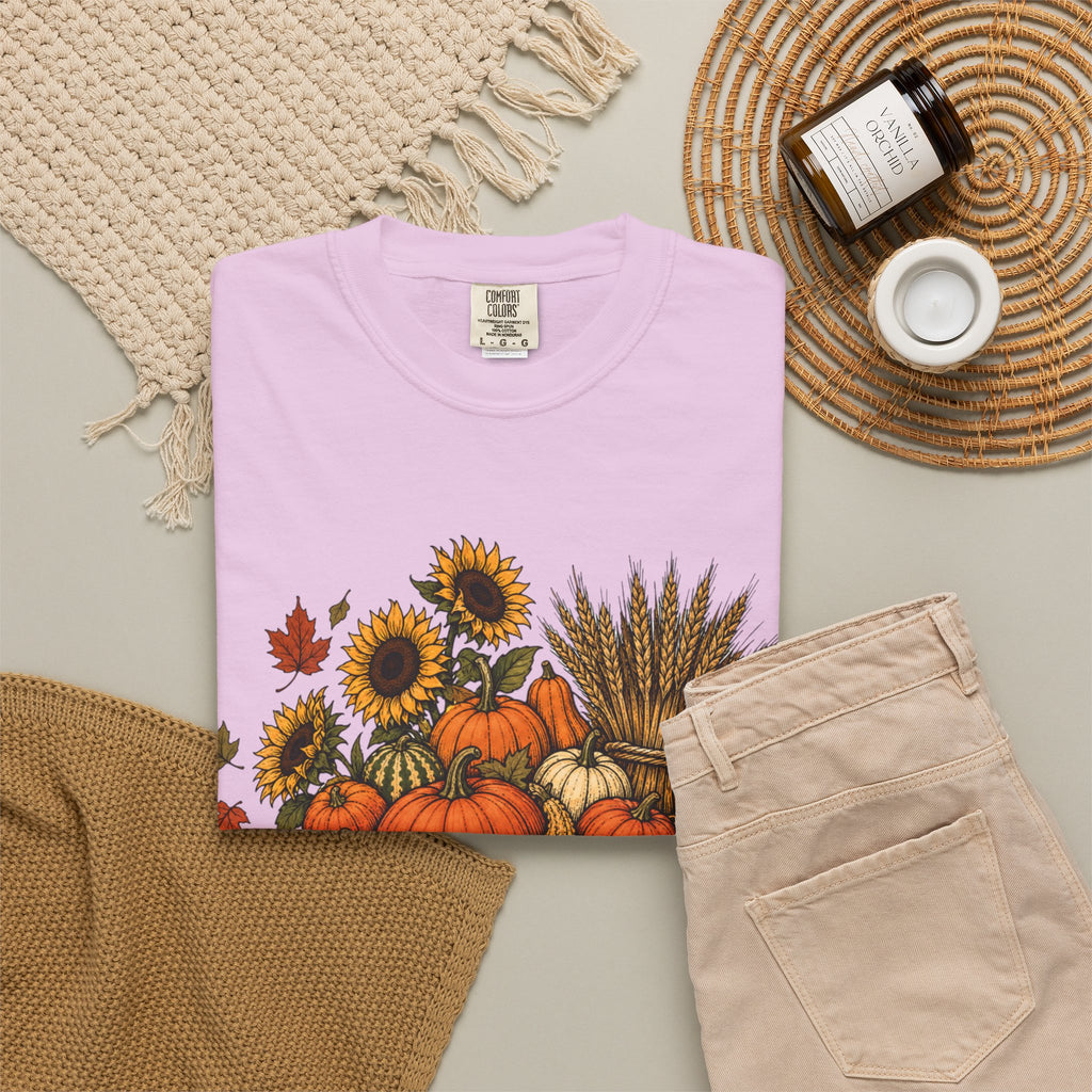 T-Shirt „Herbsternte-Wagen“ — Kürbis & Sonnenblume Herbst-T-Shirt