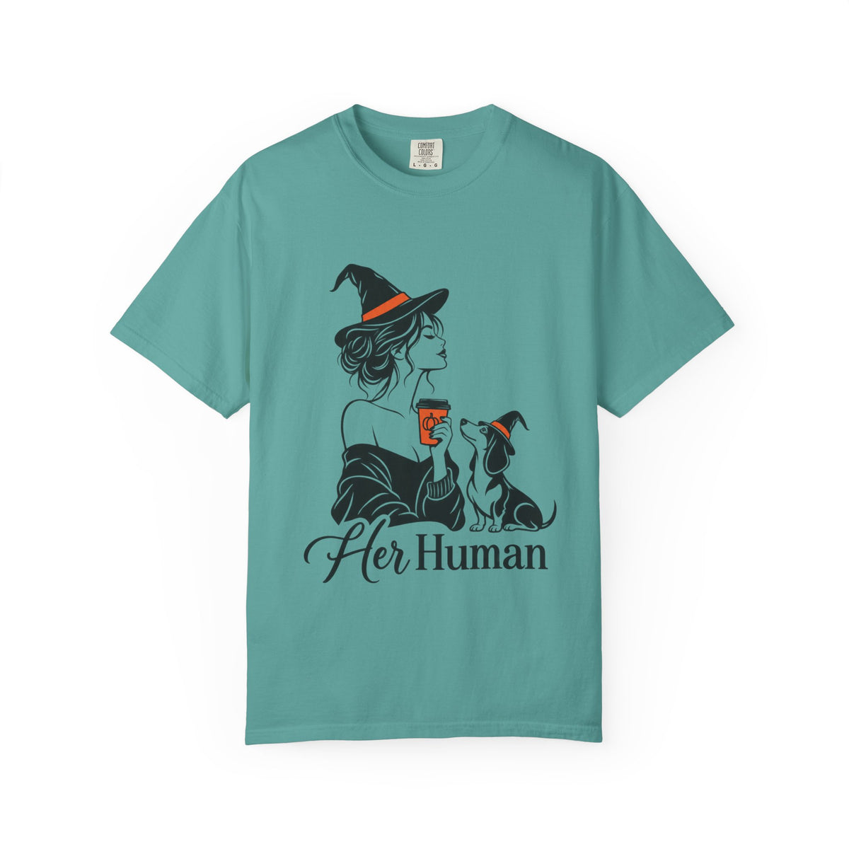 Her Human Witch Tee — Halloween Witch & Dog Graphic T-Shirt