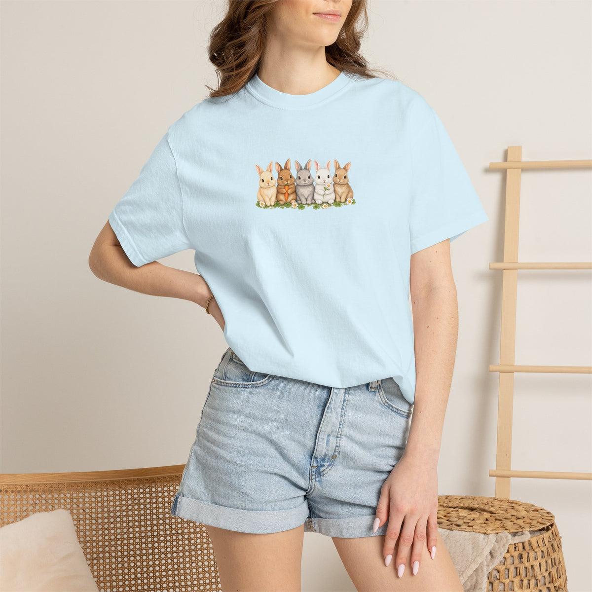 Bunny Row T‑Shirt — Cute Watercolor Rabbits Graphic Tee
