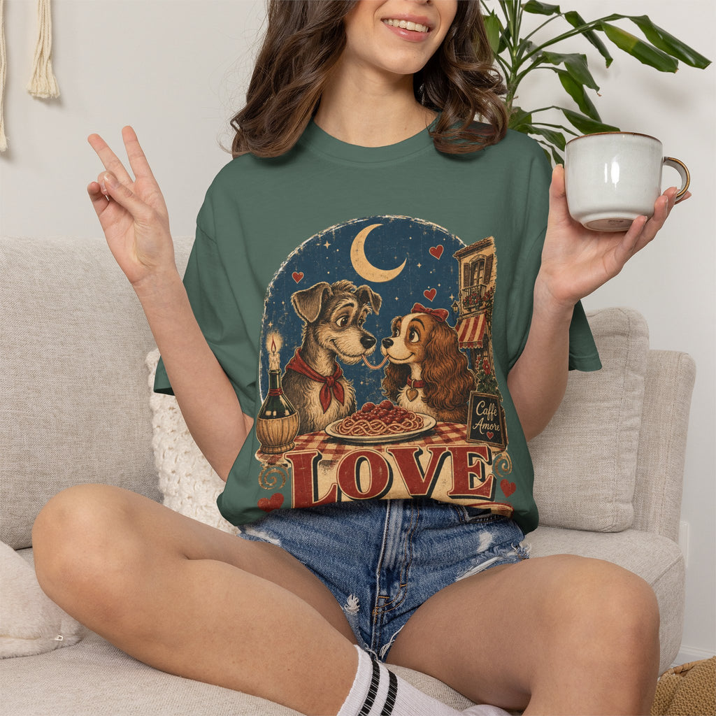 T-Shirt — "Love at First Bite" Vintage Pizza Date Dogs Tee