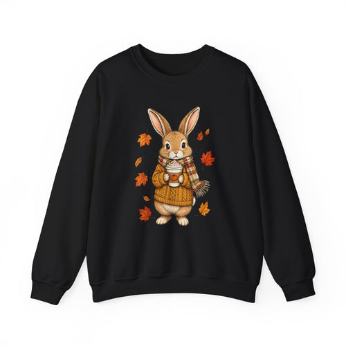 Autumn Bunny Sweatshirt – Cozy Fall Rabbit Holding Coffee