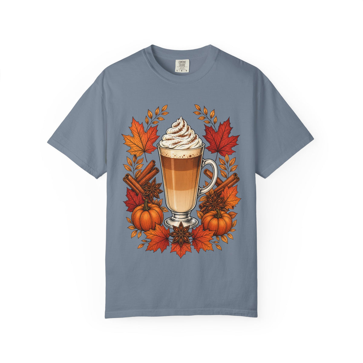Pumpkin Spice Latte T-Shirt — Autumn Coffee Fall Leaves Tee