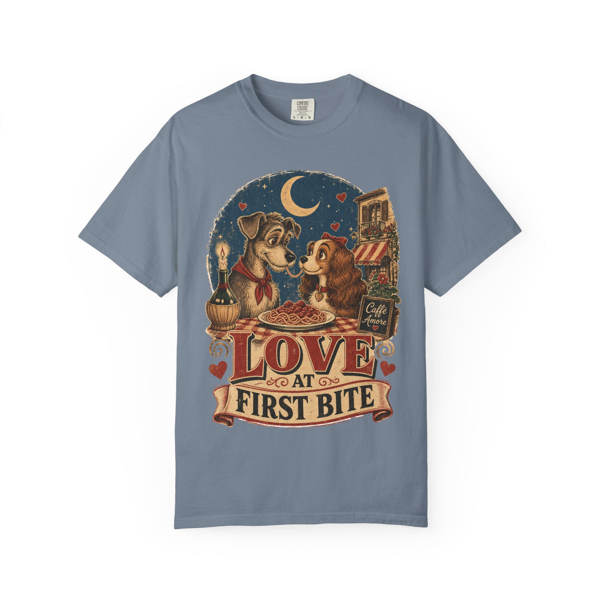 T-Shirt — "Love at First Bite" Vintage Pizza Date Dogs Tee