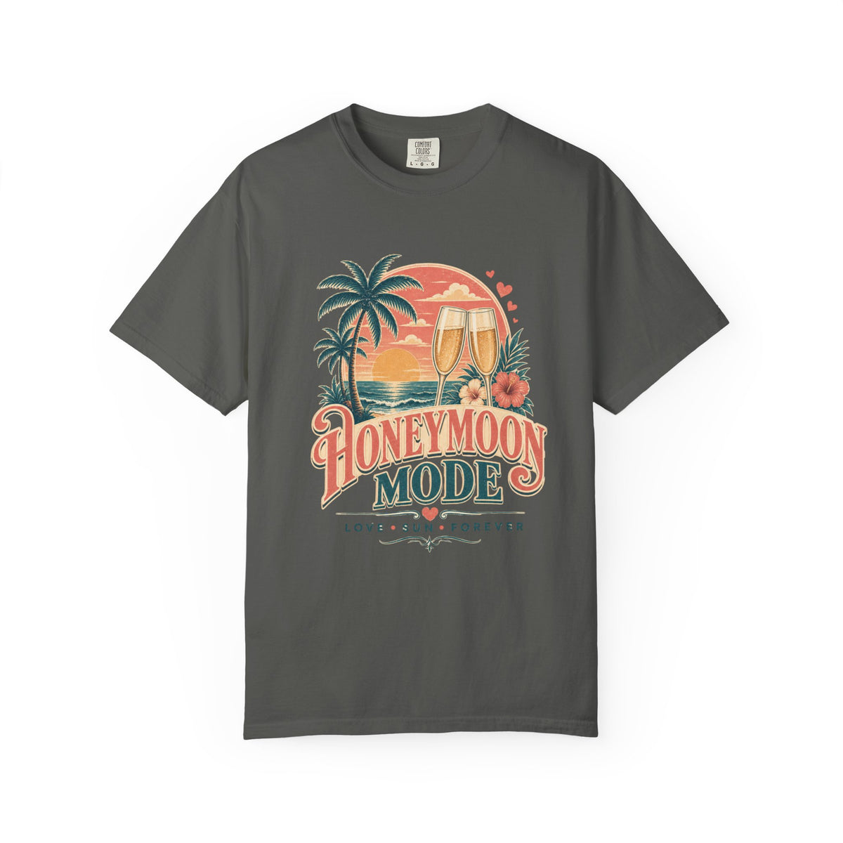 Honeymoon Mode T-Shirt — Tropical Sunset Couple Vacation Tee