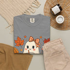 Cute Ghost Pumpkin Drink Tee — Fall Leaves Graphic T-Shirt