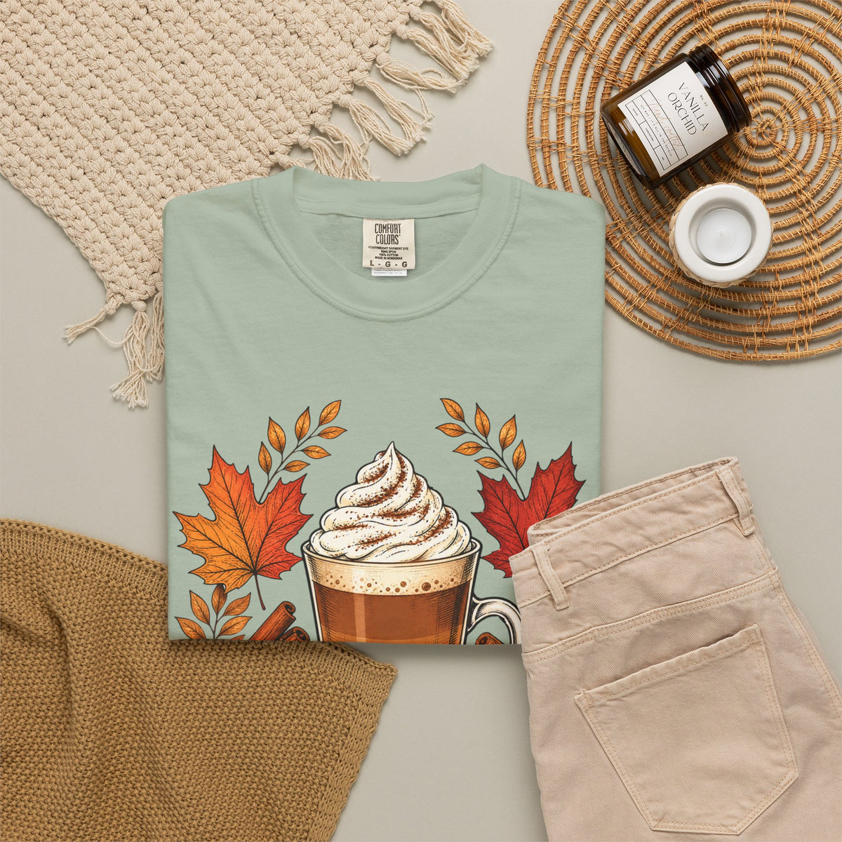 Pumpkin Spice Latte T-Shirt — Autumn Coffee Fall Leaves Tee