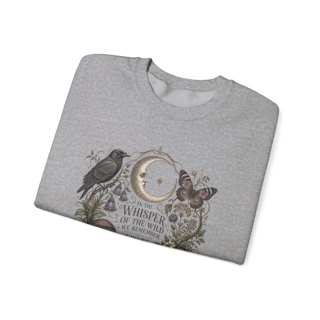 Mystic Moon & Mushroom Crewneck Sweatshirt — "Whisper to the Wild" Nature Graphic