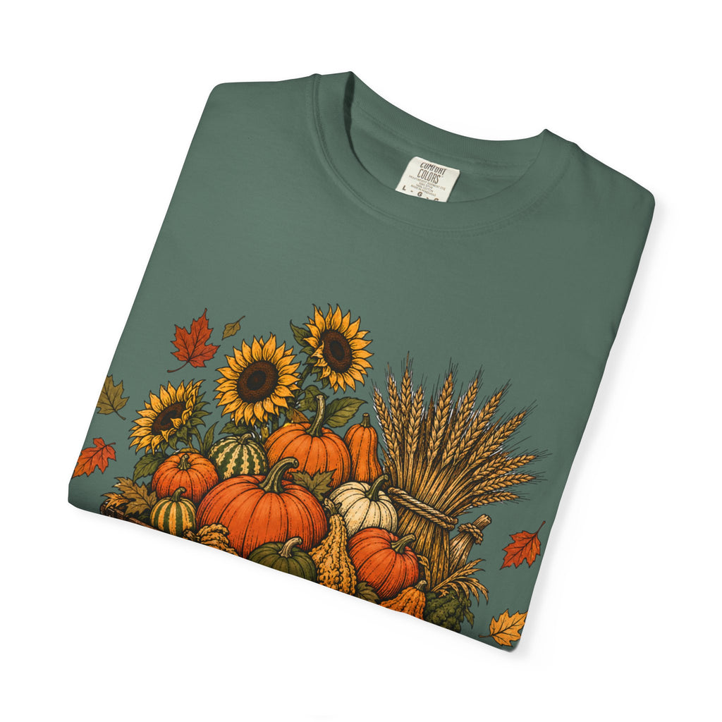 T-Shirt „Herbsternte-Wagen“ — Kürbis & Sonnenblume Herbst-T-Shirt